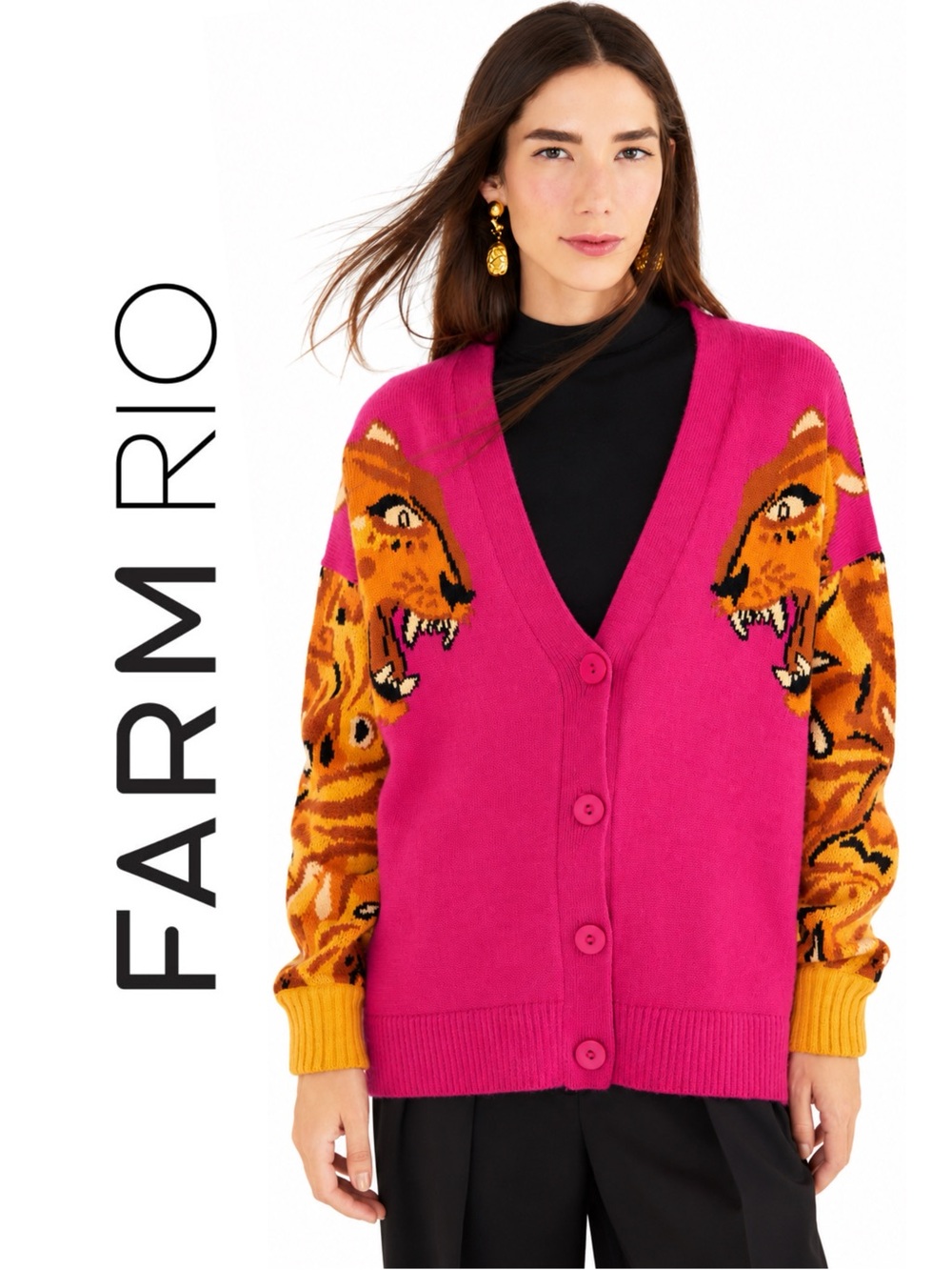 FARM Rio Instarsia Tiger Colorblock Cardigan